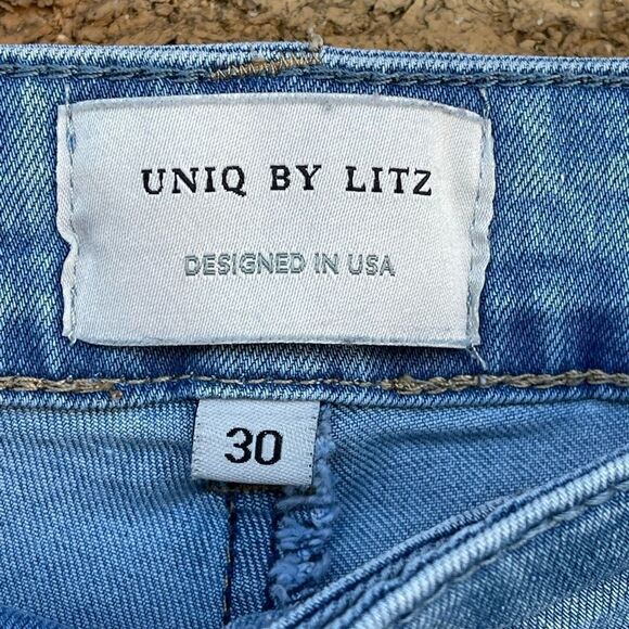 UNIQ BY LITZ Wide-Leg Bellbottom Star Jeans Blue size 30 - Picture 6 of 14
